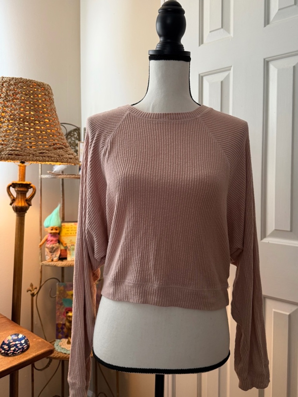 Altar'd State Blush Ribbed Long-Sleeve Pullover sz sm